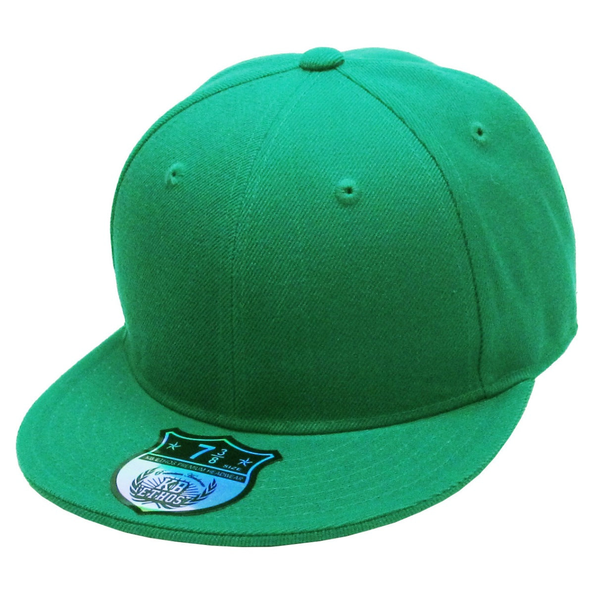 Fitted Flat Bill Cap - Kelly Green, Various Sizes Plain Cap