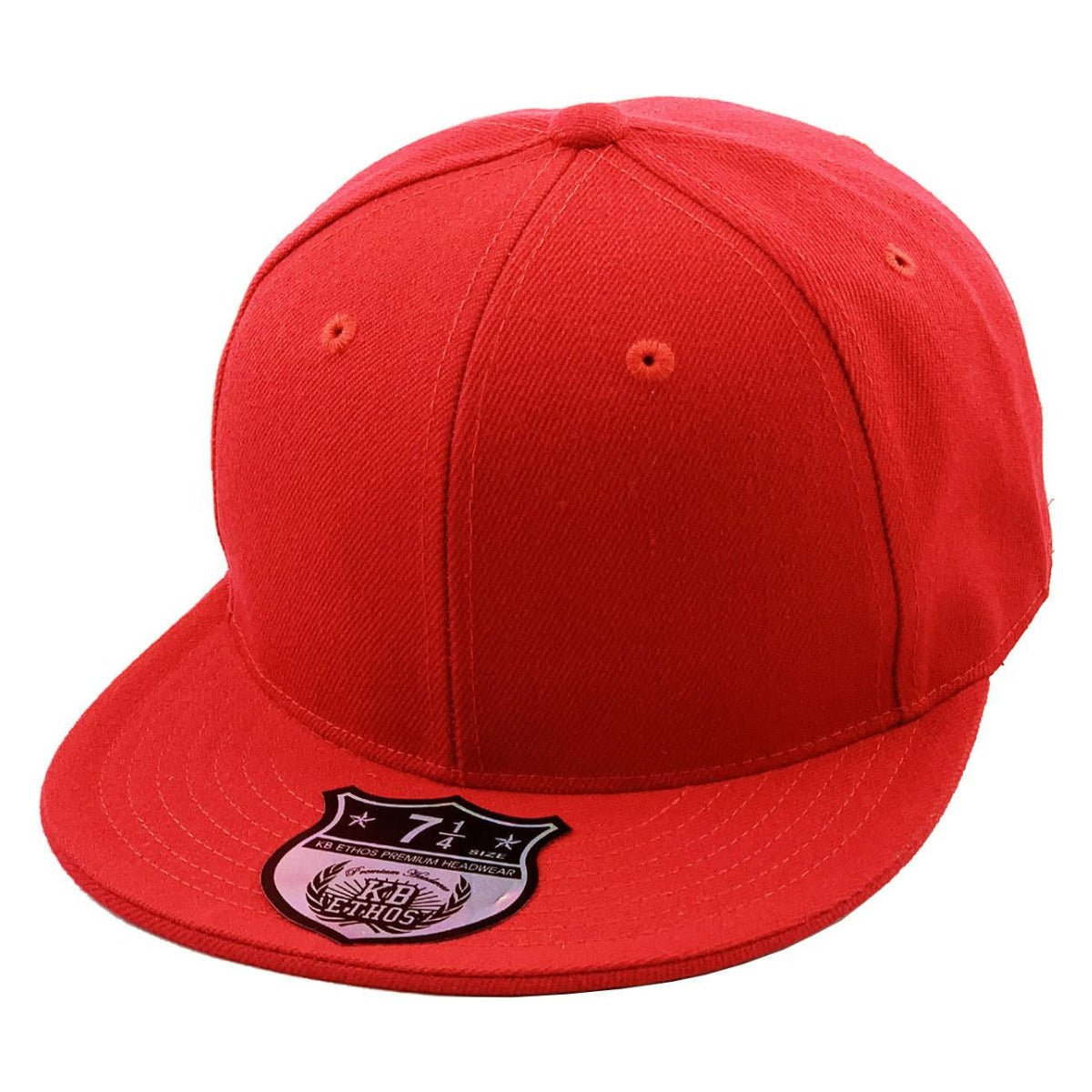 Fitted Flat Bill Cap - Red, Various Sizes Plain Cap