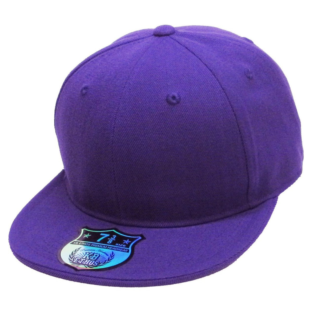 Fitted Flat Bill Cap - Purple, Various Sizes Plain Cap