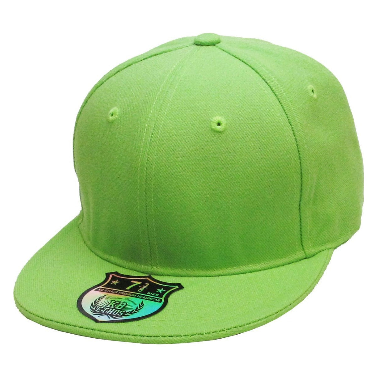 Fitted Flat Bill Cap - Lime, Various Sizes Plain Cap