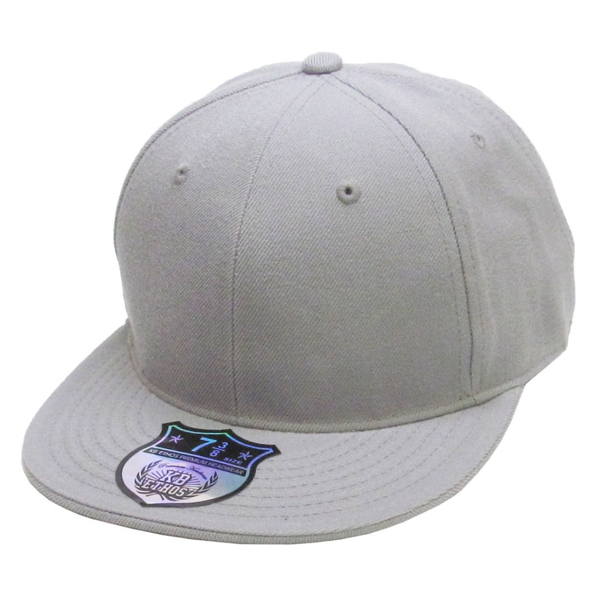 Fitted Flat Bill Cap - Light Grey, Various Sizes Plain Cap