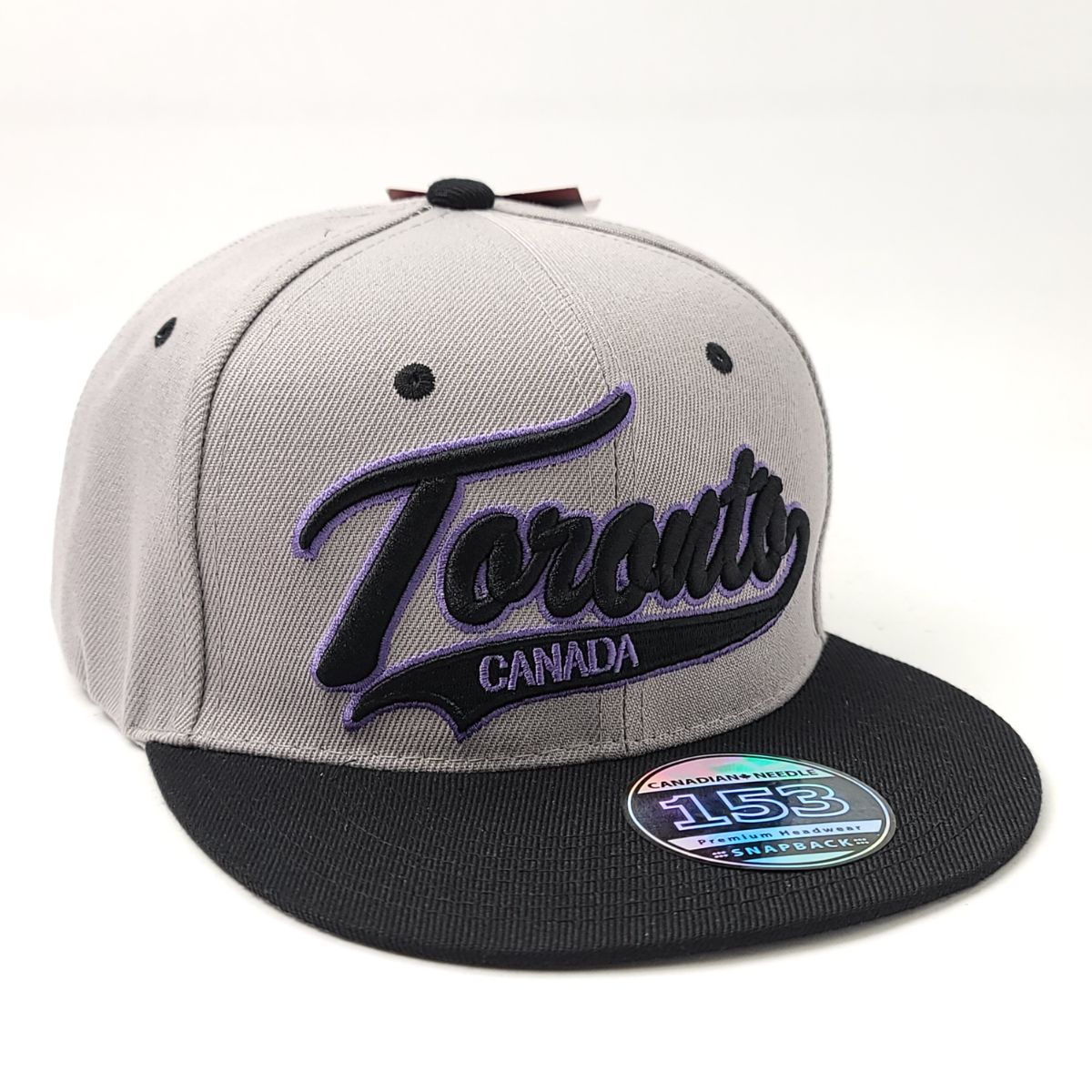"Toronto" Banner Flat Bill Cap - Multi-Coloured, Adjustable Grey & Black 2 Tone OSFA Logo Cap Logo Snapback Toronto Toronto Cap
