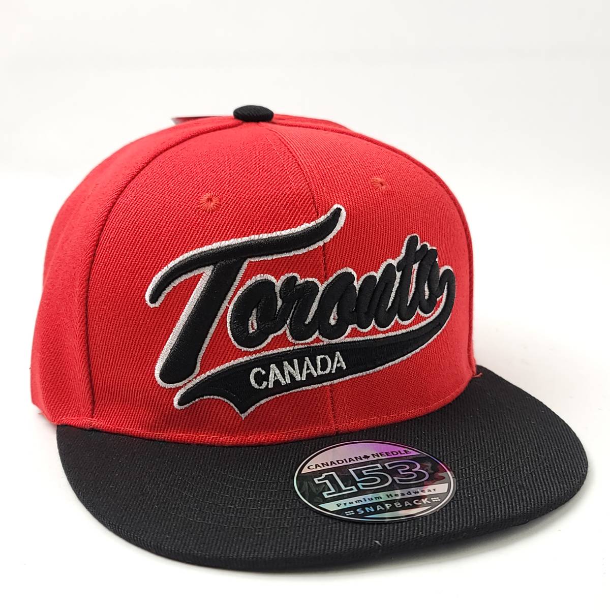 "Toronto" Banner Flat Bill Cap - Multi-Coloured, Adjustable Red & Black 2 Tone OSFA Logo Cap Logo Snapback Toronto Toronto Cap