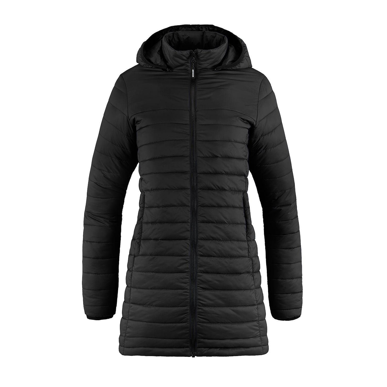 L00903 - Glacier Bay - Ladies Full Length Puffy Jacket w/ Detachable Hood Black 903 Jacket Ladies Lightweight Muskoka Trail Puffy Women