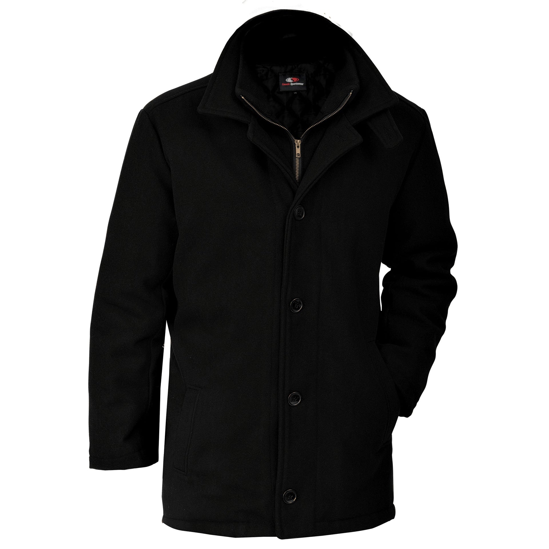 L00329 - Bayside - Men's Melton Insulated Peacoat Black 329 adult black button up coat Canada Sportswear collegiate dress coat Jacket melton mens navy pea coat sv team trench coat varsity