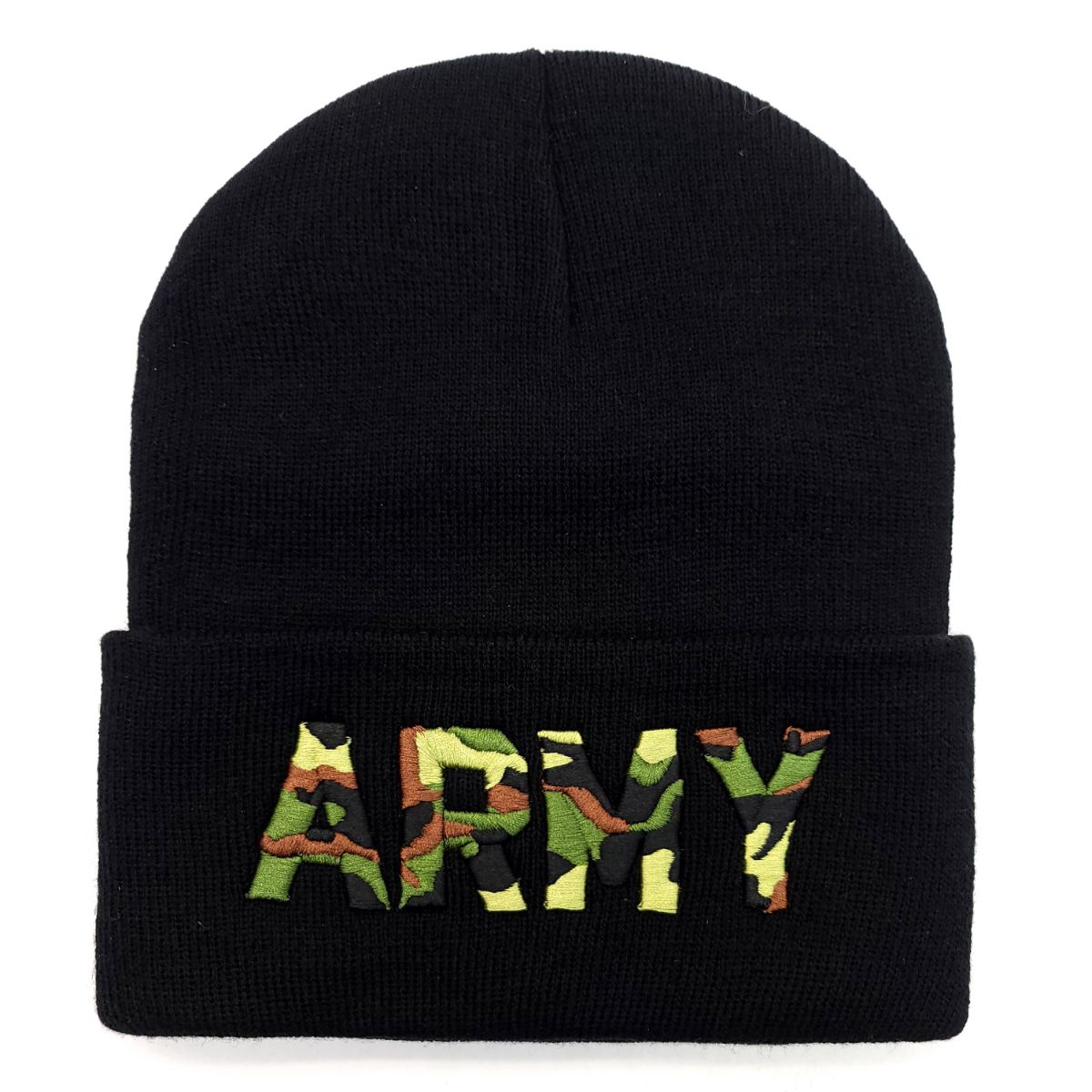 ARMY knit Toque - Cuff, Multi-Coloured Black with Green Camo Logo OSFA