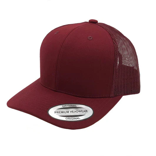 GNV-6606T - Premium Trucker Mesh Cap Maroon ONE SIZE 6 PANELS CAP COTTON / POLYESTER CURVE headwear MESH mid profile nissi caps SNAPBACK STRUCTURED TRUCKER MESH UNISEX