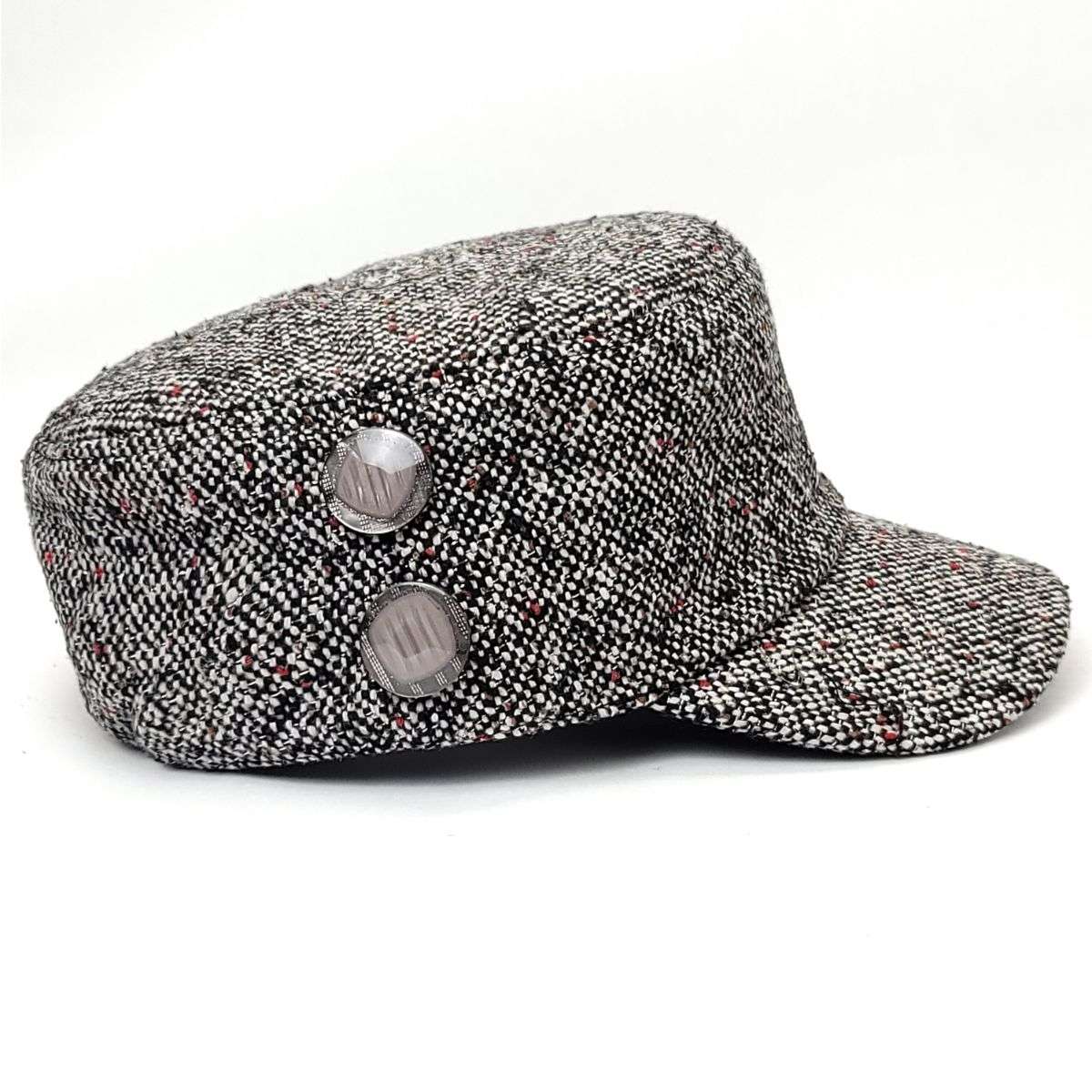 Cadet Cap - Knitted, Glitter, Black Mix Colour Military Cap