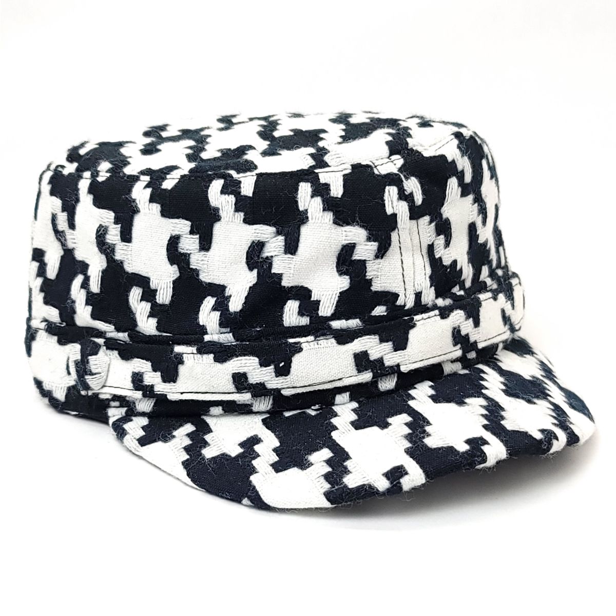 Cadet Cap - Houndstooth, XO41, Black and White Military Cap