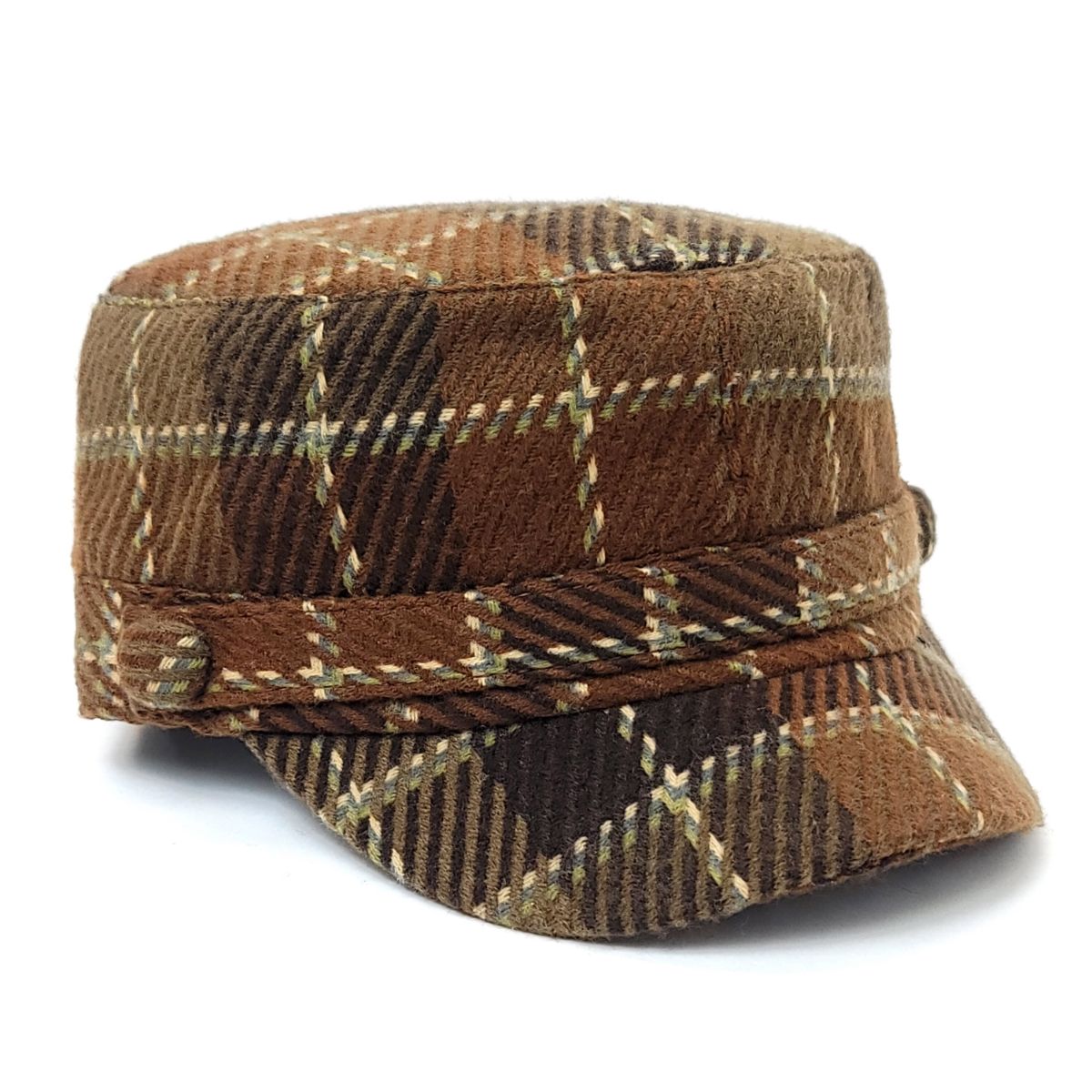 Cadet Cap - Knitted Plaid, G8017, Brown Mix Colour Military Cap