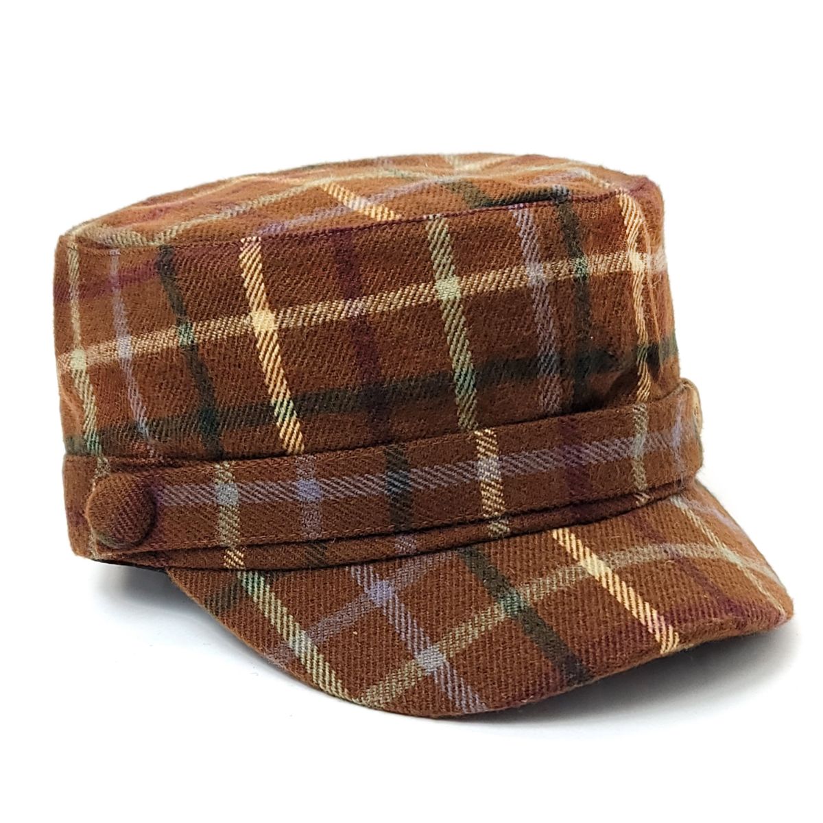 Cadet Cap -G8016, Plaid Pattern, Brown OSFA Military Cap