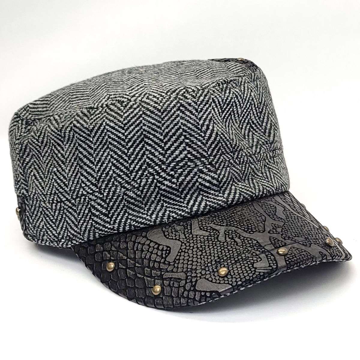 Cadet Cap - Herringbone, PU Leather Visor, BS3889, Black & Brown Black OSFA Military Cap