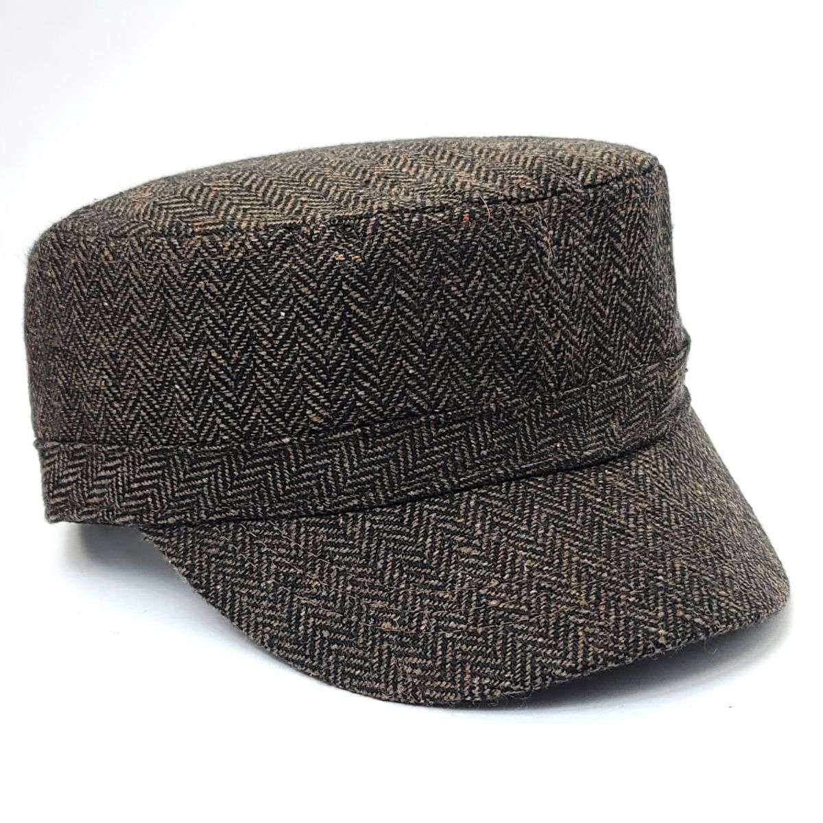 Cadet Cap - Herringbone 9693, Dark Brown & Brown, Velcro Dark Brown OSFA Military Cap