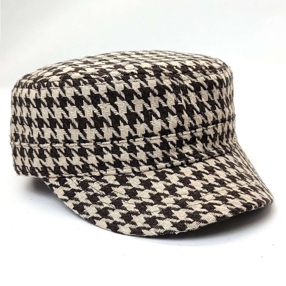 Cadet Cap - Houndstooth, 19097, Multi-Coloured Brown & Beige OSFA Military Cap