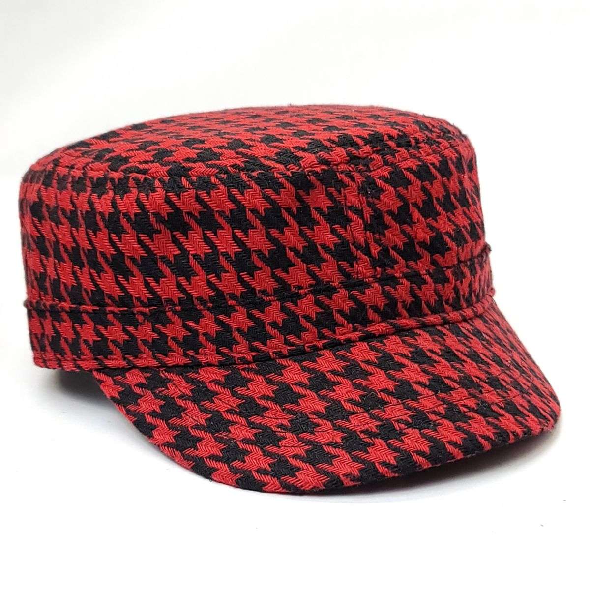 Cadet Cap - Houndstooth, 19097, Multi-Coloured Black & Red OSFA Military Cap