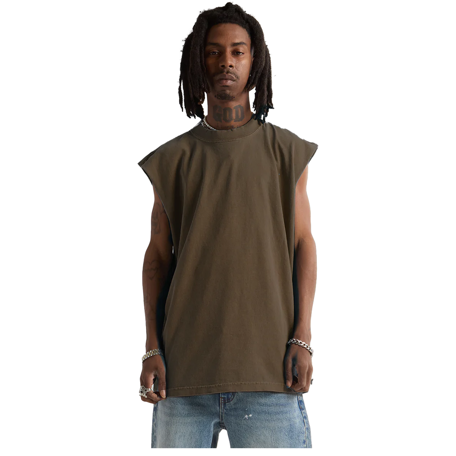 Garment Dye Muscle Tee - 7.5 oz Mocha COTTON GARMENT DYE GARMENT DYES Heavyweight MEN OVERSIZED Shaka Wear TANK TOP