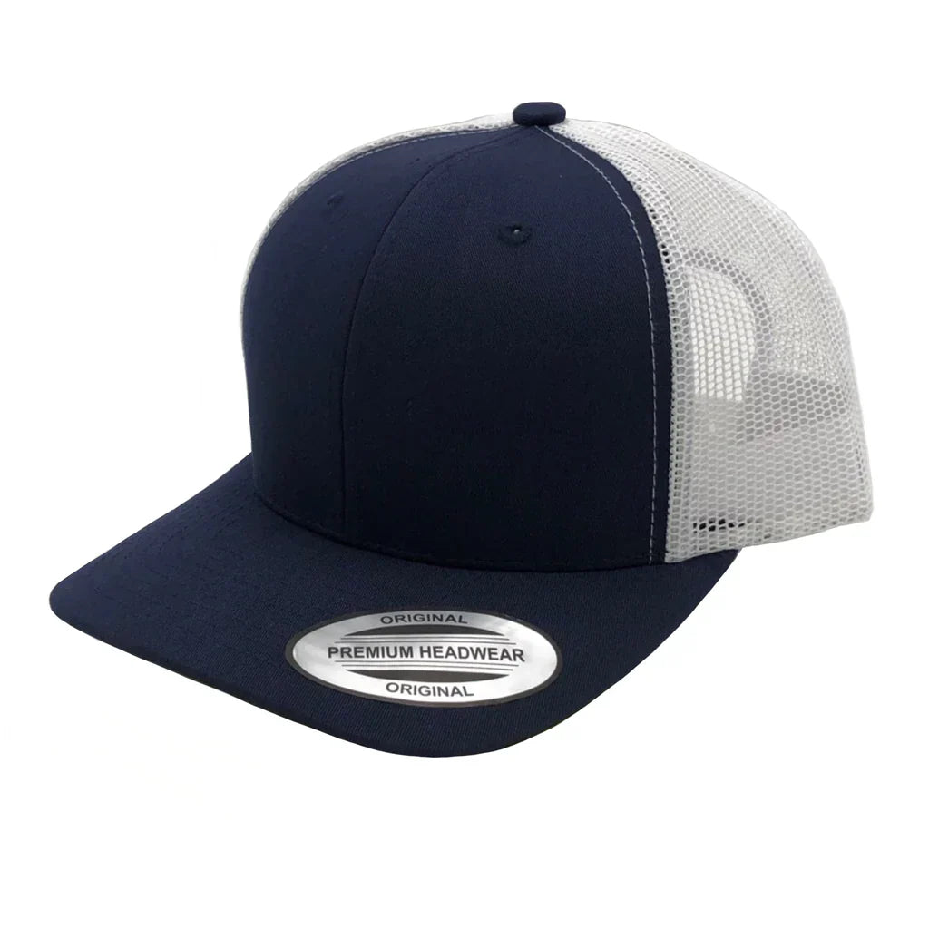 GNV-6606T - Premium Trucker Mesh Cap Navy White ONE SIZE 6 PANELS CAP COTTON / POLYESTER CURVE headwear MESH mid profile nissi caps SNAPBACK STRUCTURED TRUCKER MESH UNISEX