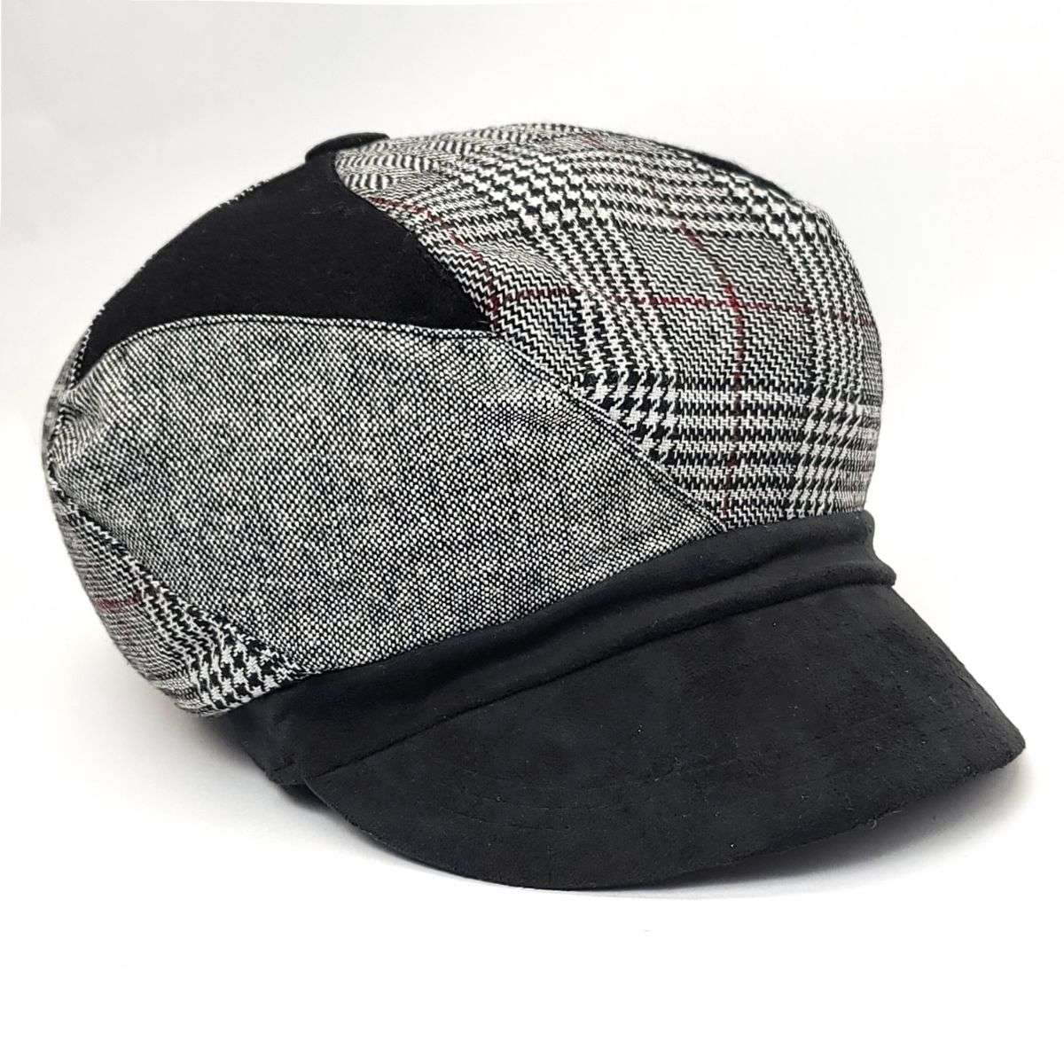 Newsboy Hat - Patched, Grey with Black Suede Visor OSFA Dozen Special Mix&Match