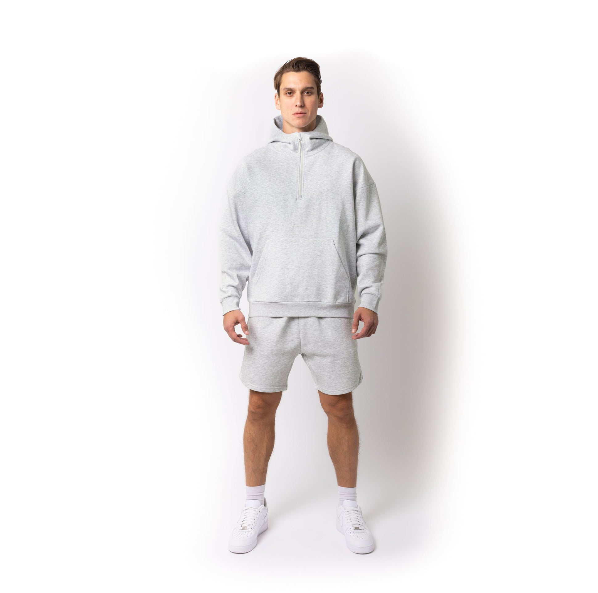 HERO-4220 Unisex Drop Shoulder Scuba 1/2 Zip Hoodie - Ash Heather 4220 Adult HERO Unisex