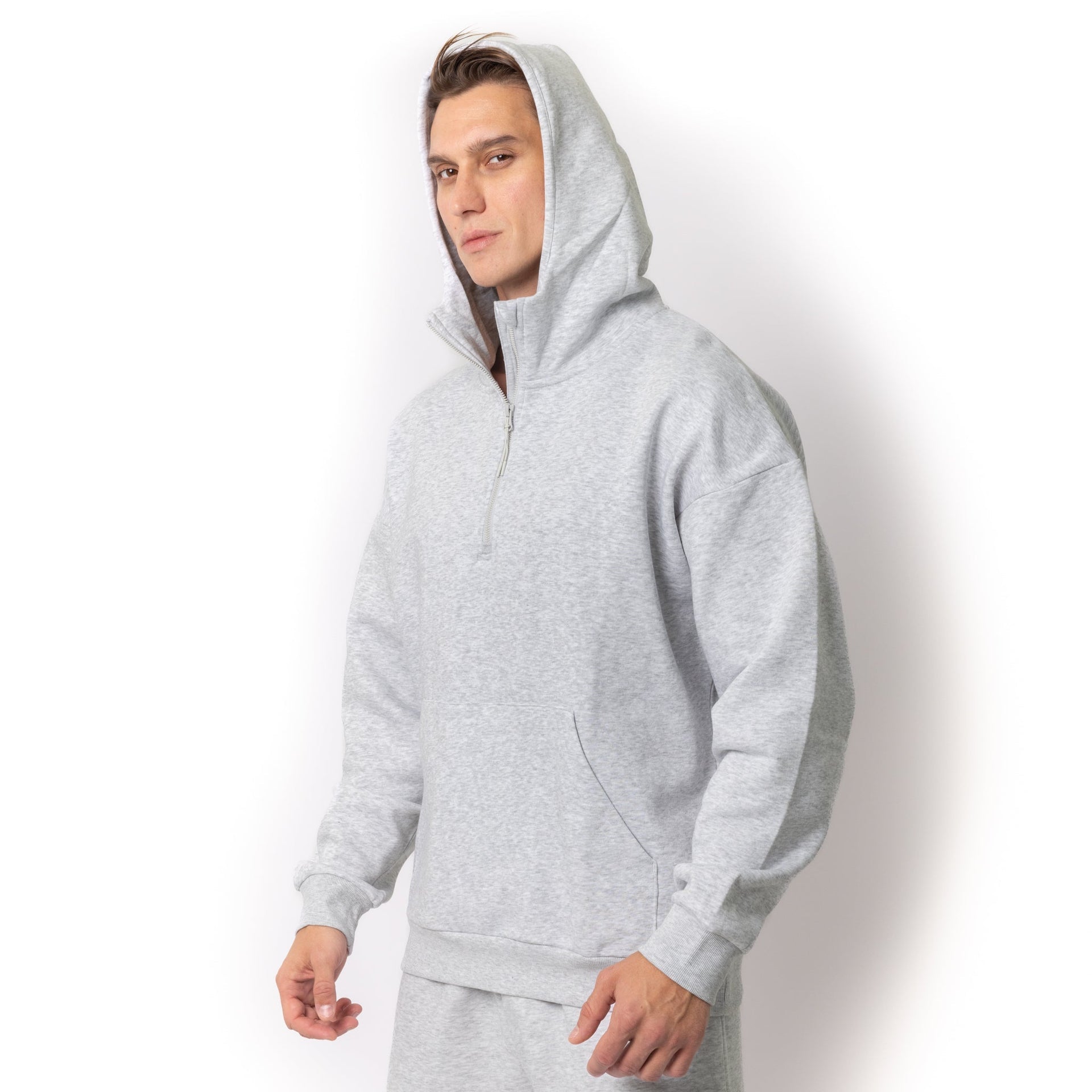 HERO-4220 Unisex Drop Shoulder Scuba 1/2 Zip Hoodie - Ash Heather 4220 Adult HERO Unisex