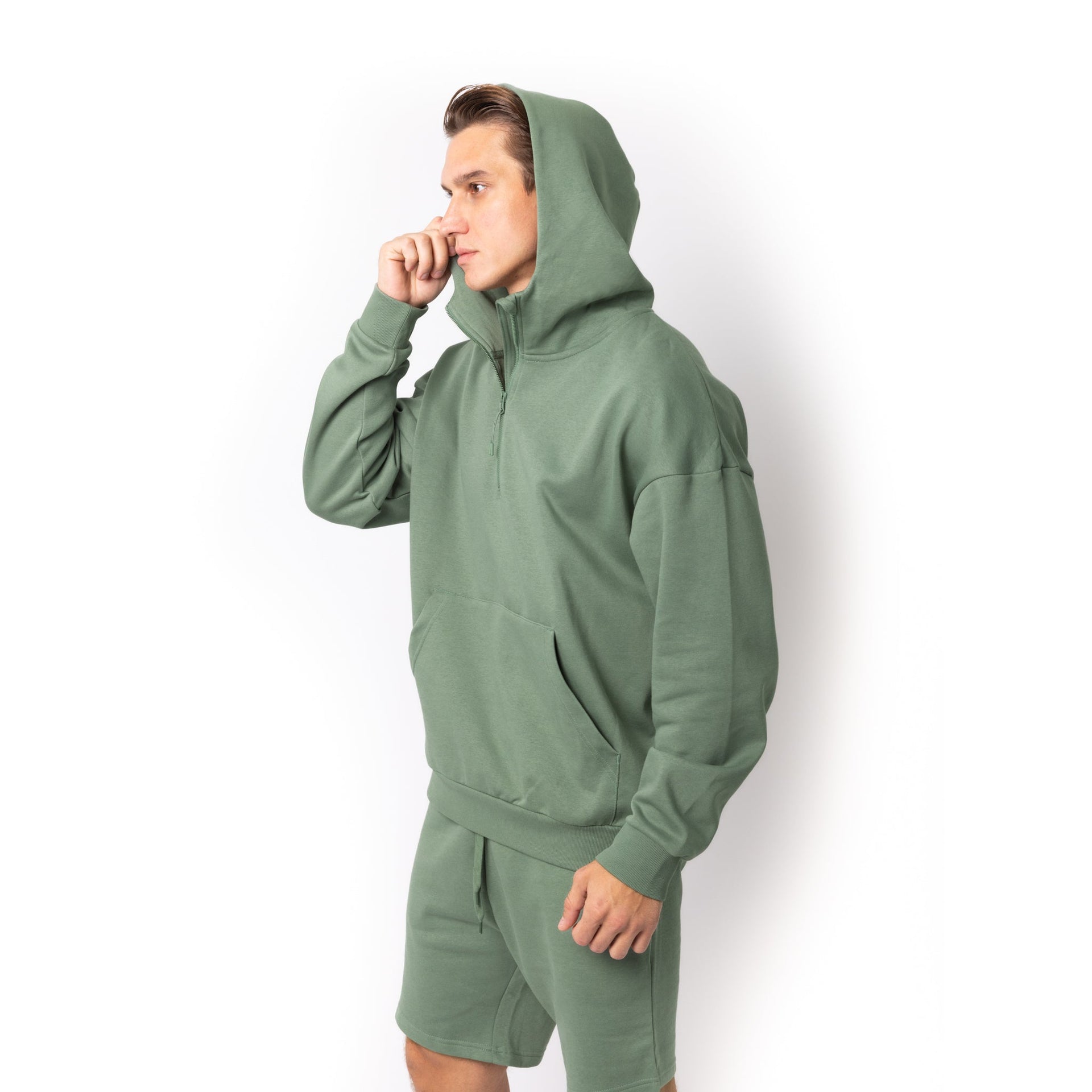 HERO-4220 Unisex Drop Shoulder Scuba 1/2 Zip Hoodie - Dusty Green 4220 Adult HERO Unisex