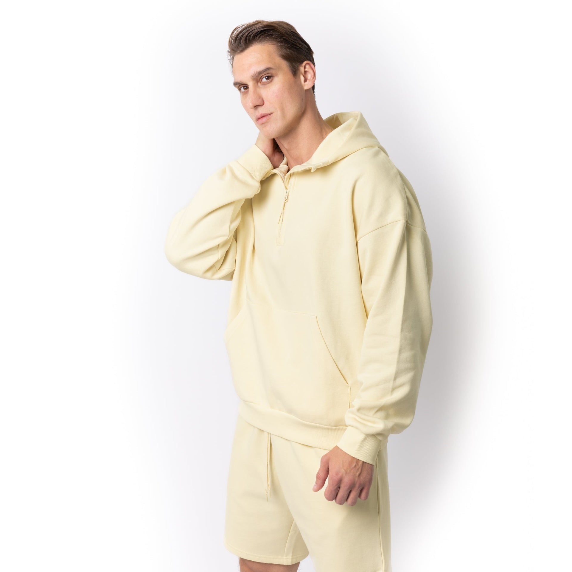 HERO-4220 Unisex Drop Shoulder Scuba 1/2 Zip Hoodie - Ivory 4220 Adult Black HERO Tops Unisex