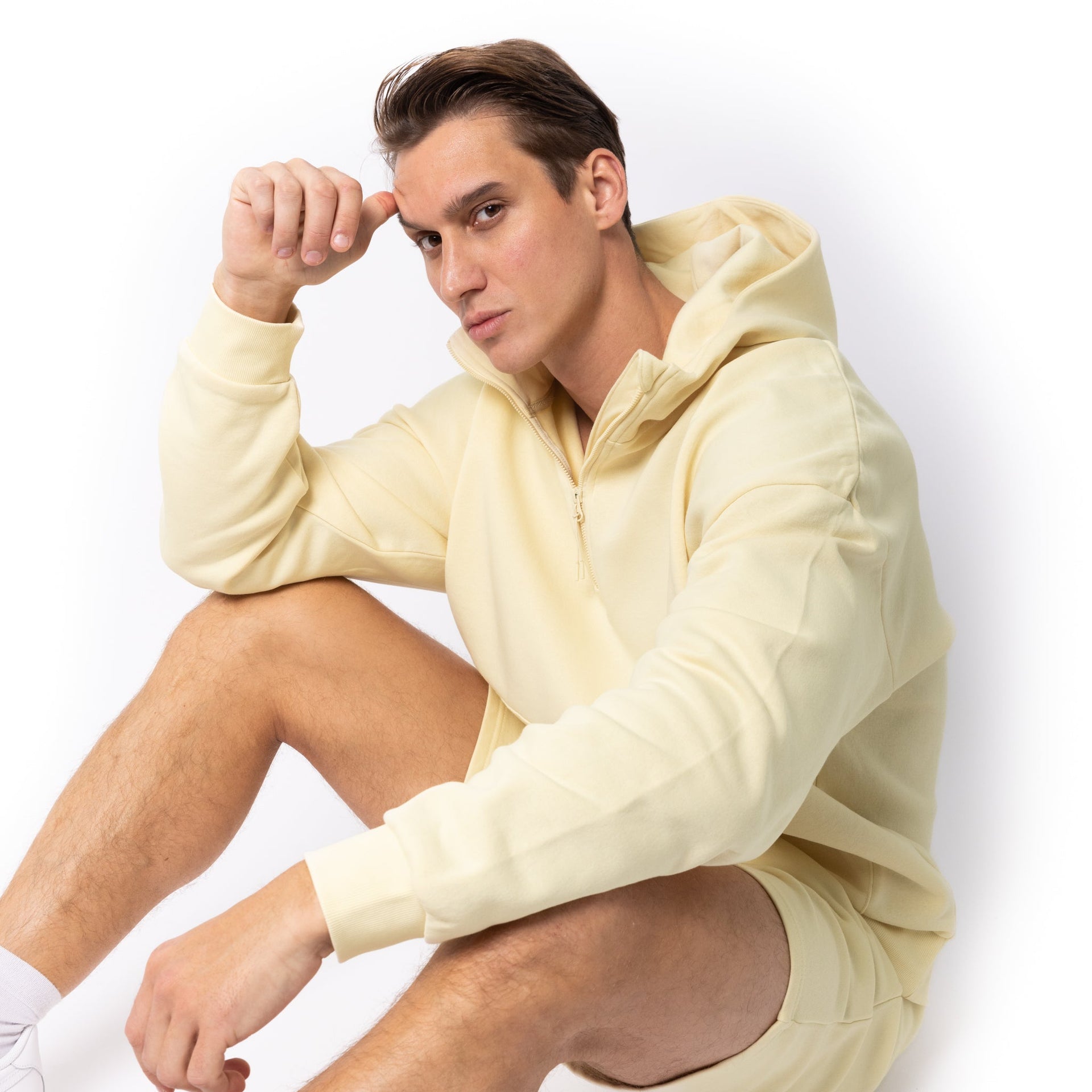 HERO-4220 Unisex Drop Shoulder Scuba 1/2 Zip Hoodie - Ivory 4220 Adult Black HERO Tops Unisex