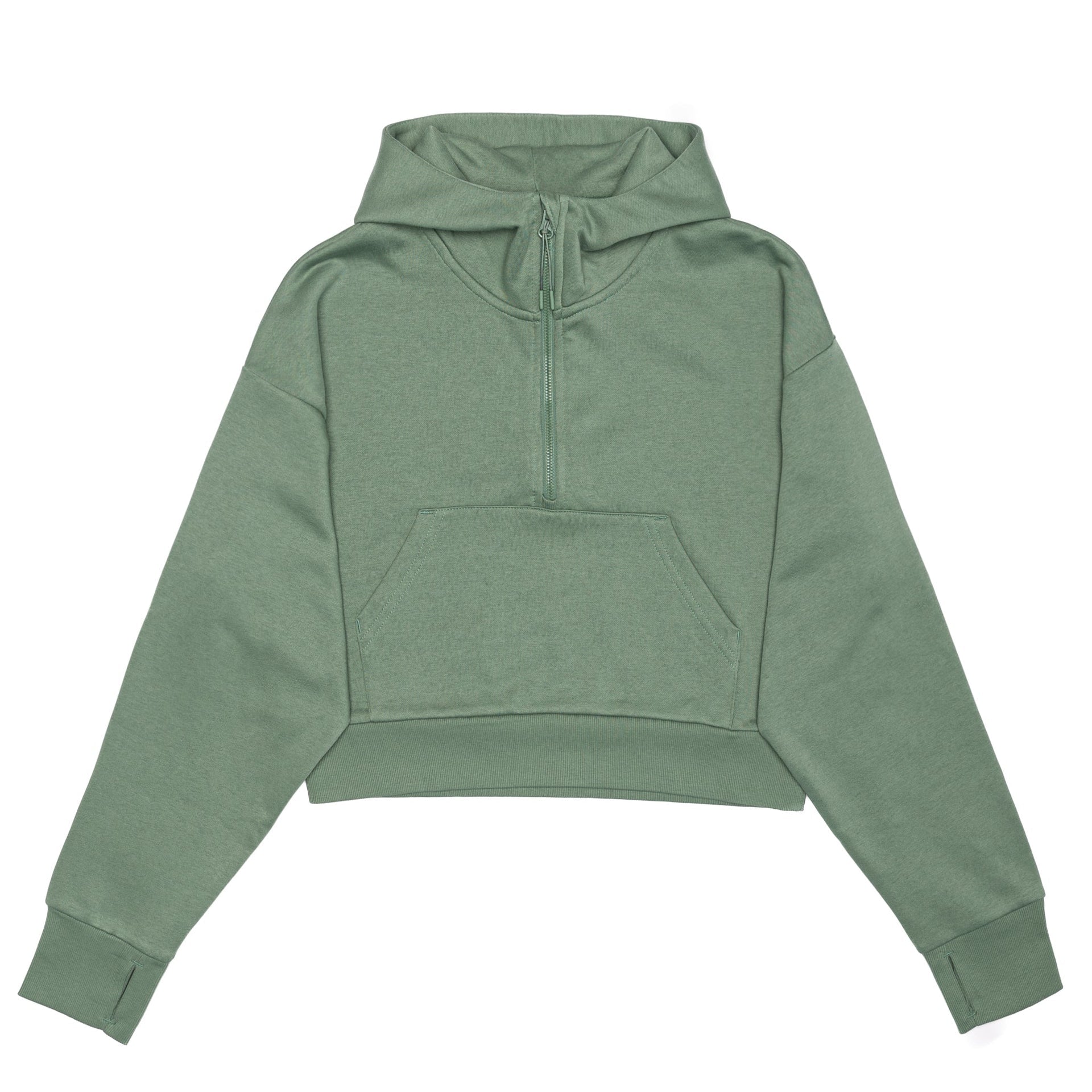 HERO-4220C Cropped Drop Shoulder Scuba 1/2 Zip Hoodie - Dusty Green 4220C Adult Black HERO Tops Unisex