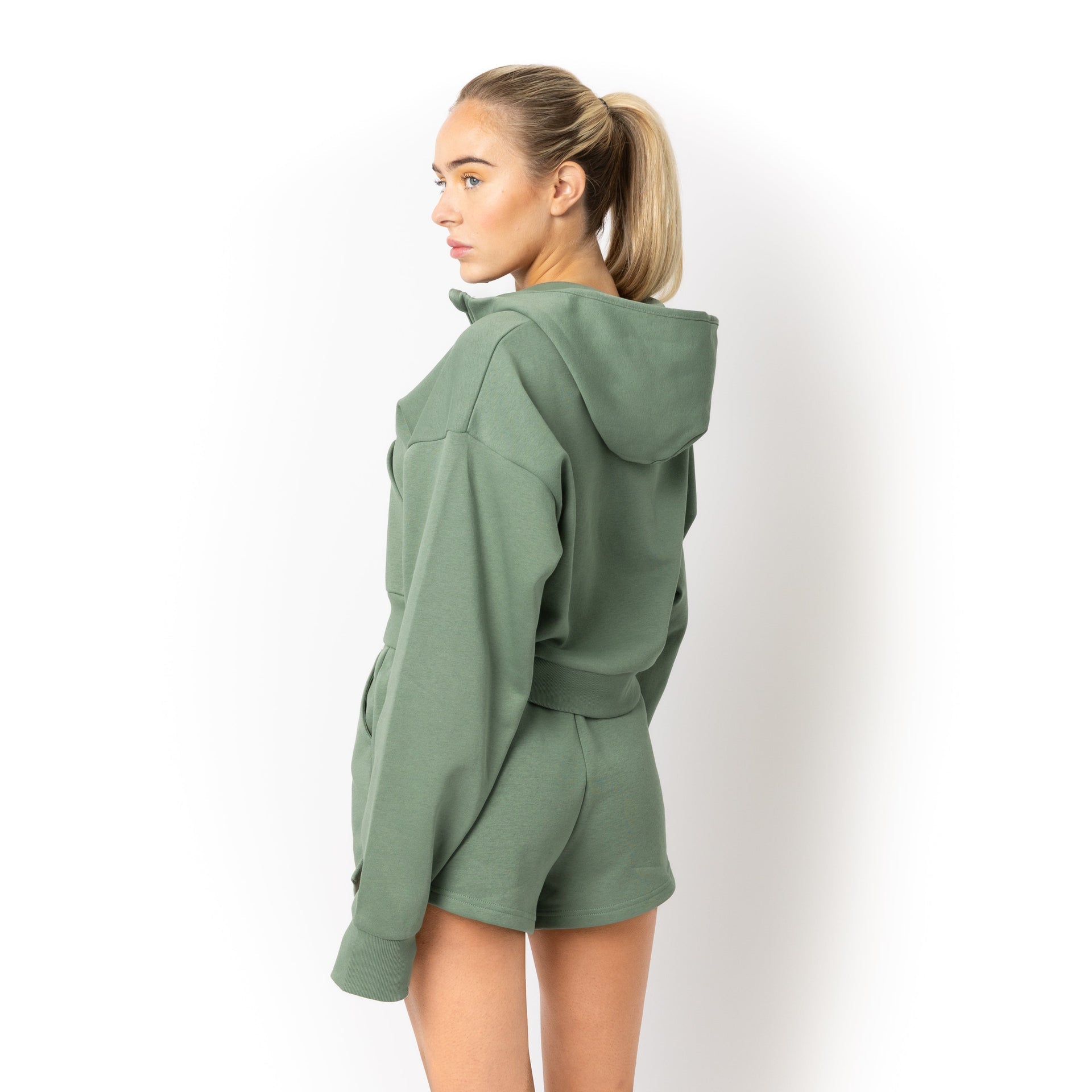 HERO-4220C Cropped Drop Shoulder Scuba 1/2 Zip Hoodie - Dusty Green 4220C Adult Black HERO Tops Unisex