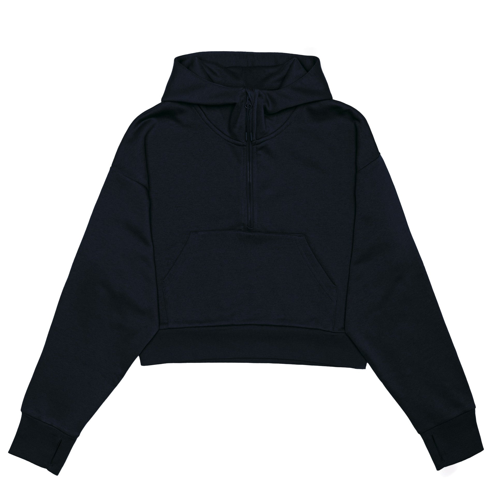 HERO-4220C Cropped Drop Shoulder Scuba 1/2 Zip Hoodie - Navy Blue 4220C Adult Black HERO Tops Unisex