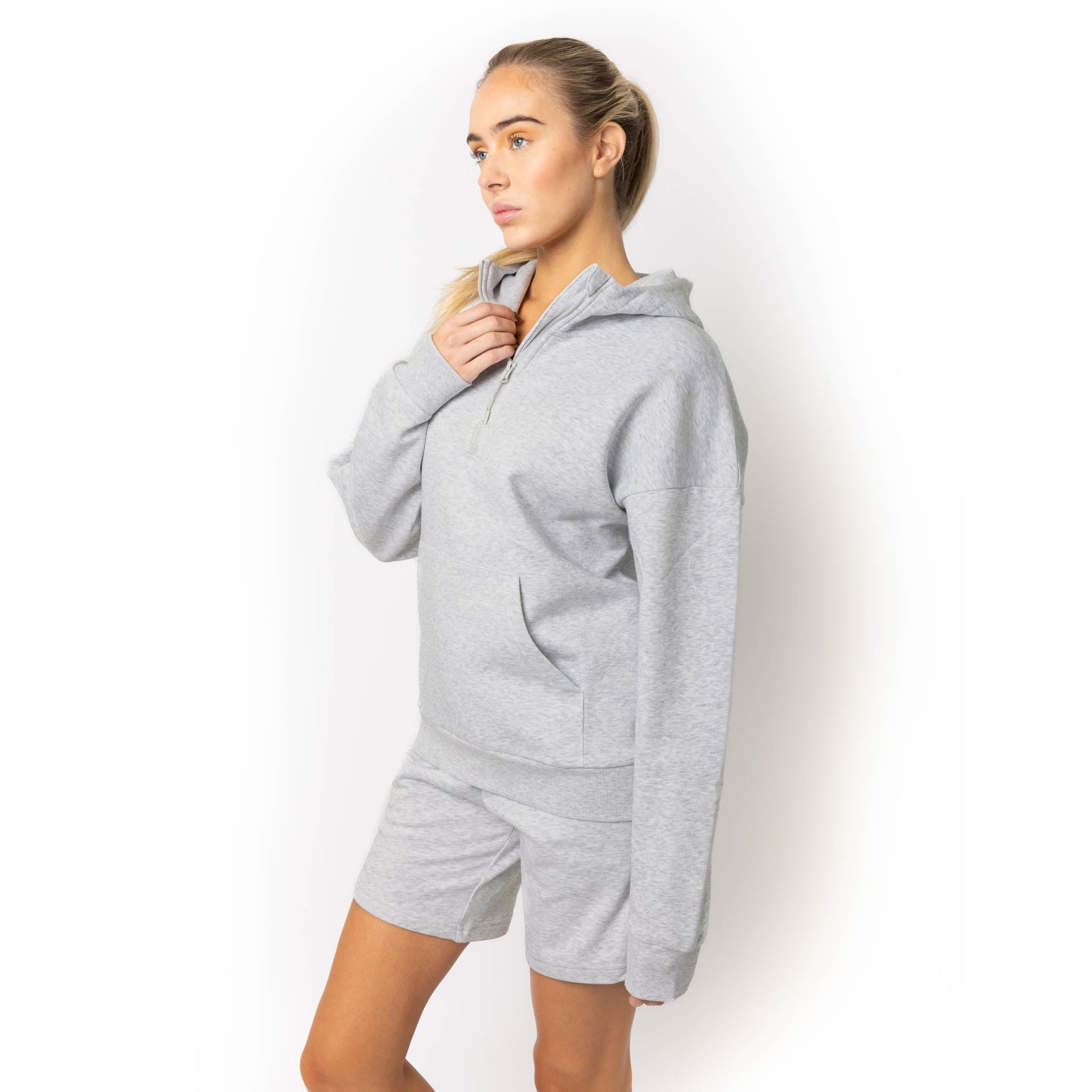 HERO-4220 Unisex Drop Shoulder Scuba 1/2 Zip Hoodie - Ash Heather 4220 Adult HERO Unisex