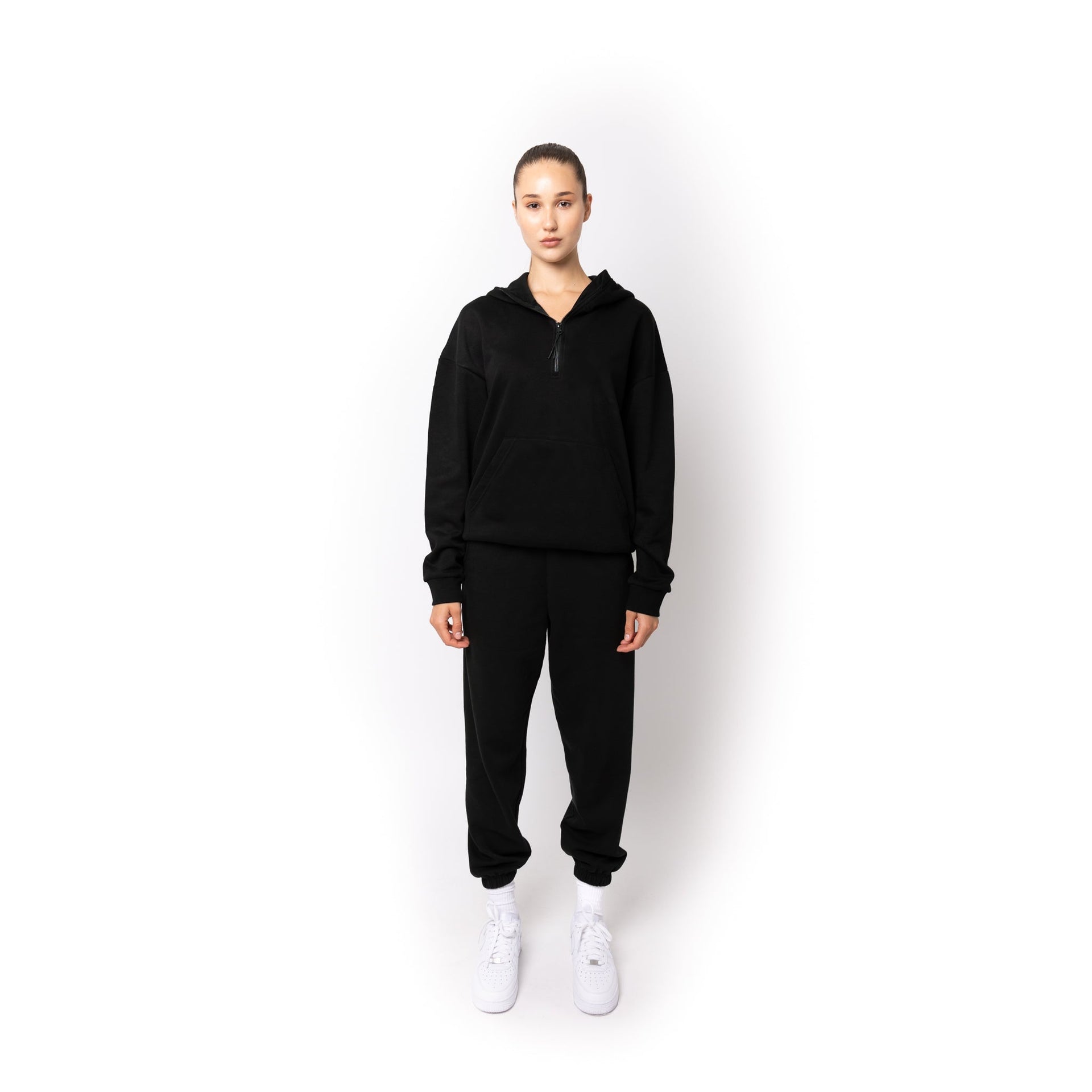 HERO-4220 Unisex Drop Shoulder Scuba 1/2 Zip Hoodie - Black 4220 Adult Black HERO Tops Unisex