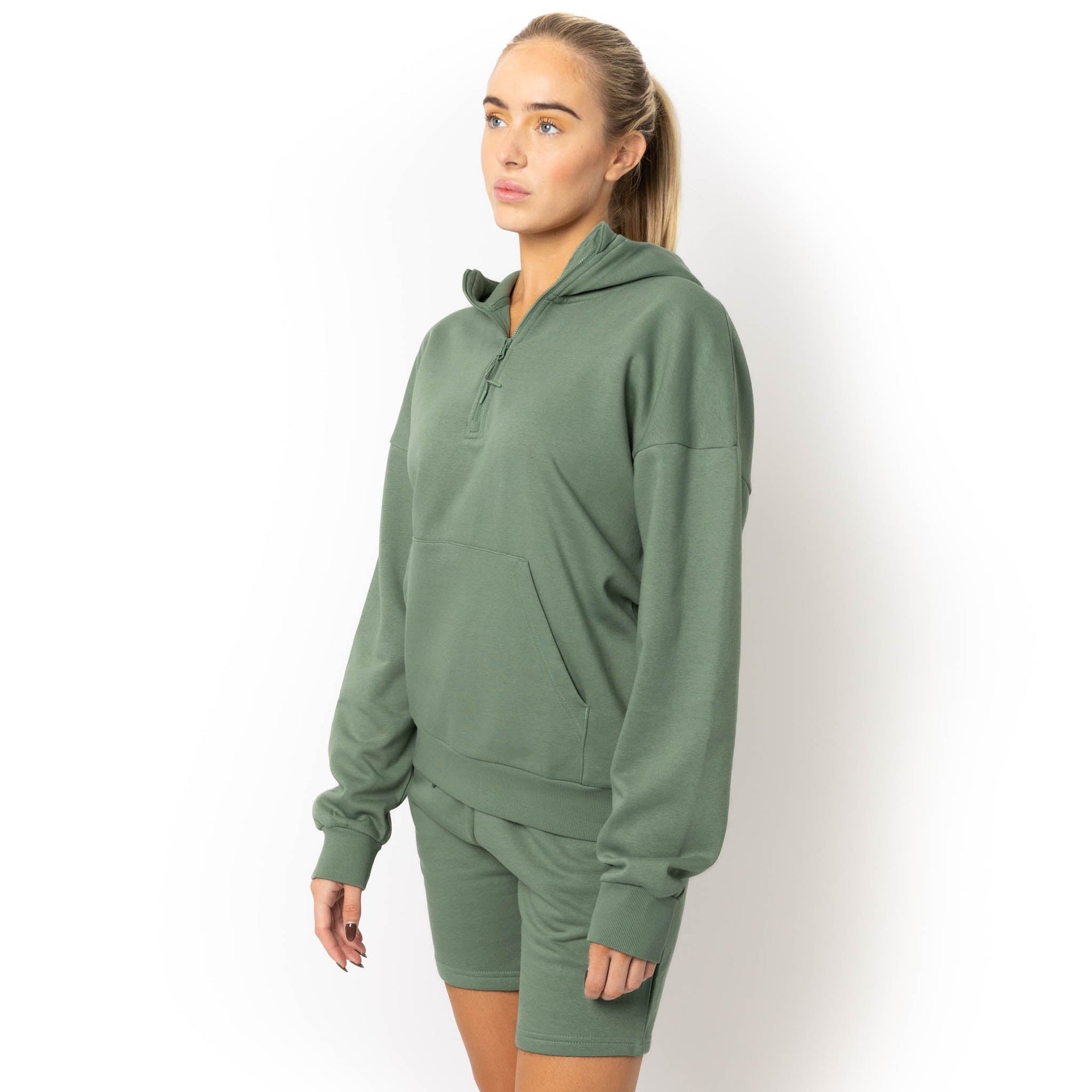 HERO-4220 Unisex Drop Shoulder Scuba 1/2 Zip Hoodie - Dusty Green 4220 Adult HERO Unisex