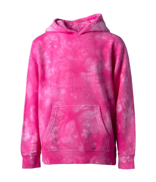 PRM1500TD - Youth Midweight Tie Dye Hooded Pullover Tie Dye Pink COTTON / POLYESTER INDEPENDENT MIDWEIGHT PULLOVERS REGULAR Tie Dye YOUTH
