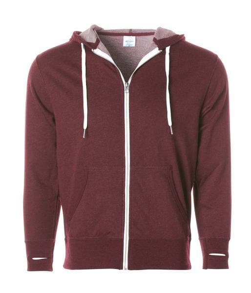 PRM90HTZ - Unisex French Terry Zip Hooded Sweatshirt Burgundy Heather COTTON / POLYESTER FITTED FRENCH TERRY INDEPENDENT PREMIUM PRM90 PULLOVERS tearaway UNISEX