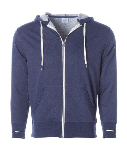 PRM90HTZ - Unisex French Terry Zip Hooded Sweatshirt Navy Heather COTTON / POLYESTER FITTED FRENCH TERRY INDEPENDENT PREMIUM PRM90 PULLOVERS tearaway UNISEX