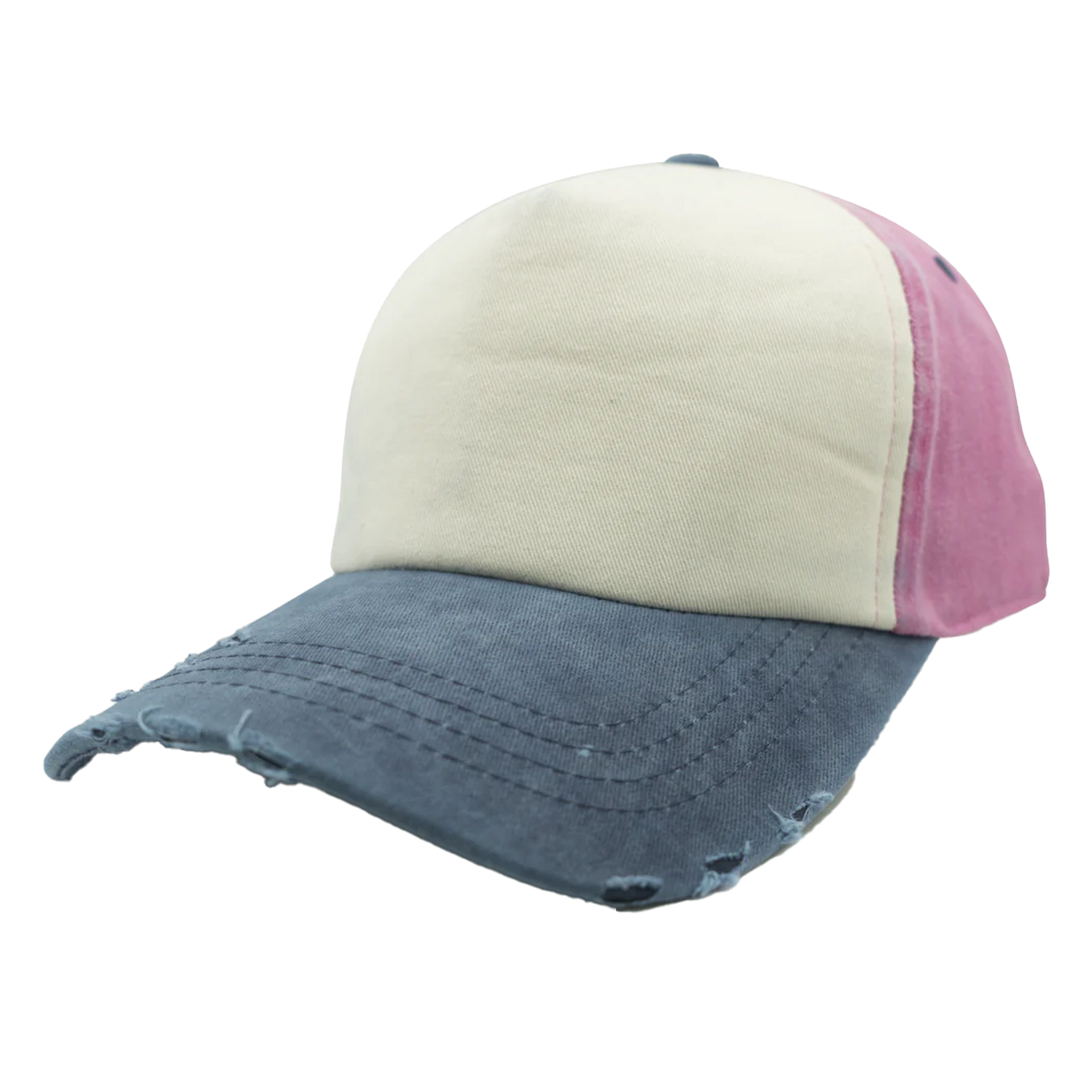 GN-1005 - 5P Foam Front Dirty Wash Pink Navy One Size 5 PANELS ADJUSTABLE BUCKLE COTTON / POLYESTER CURVE FOAM mid profile nissi caps Pigment Dye UNISEX