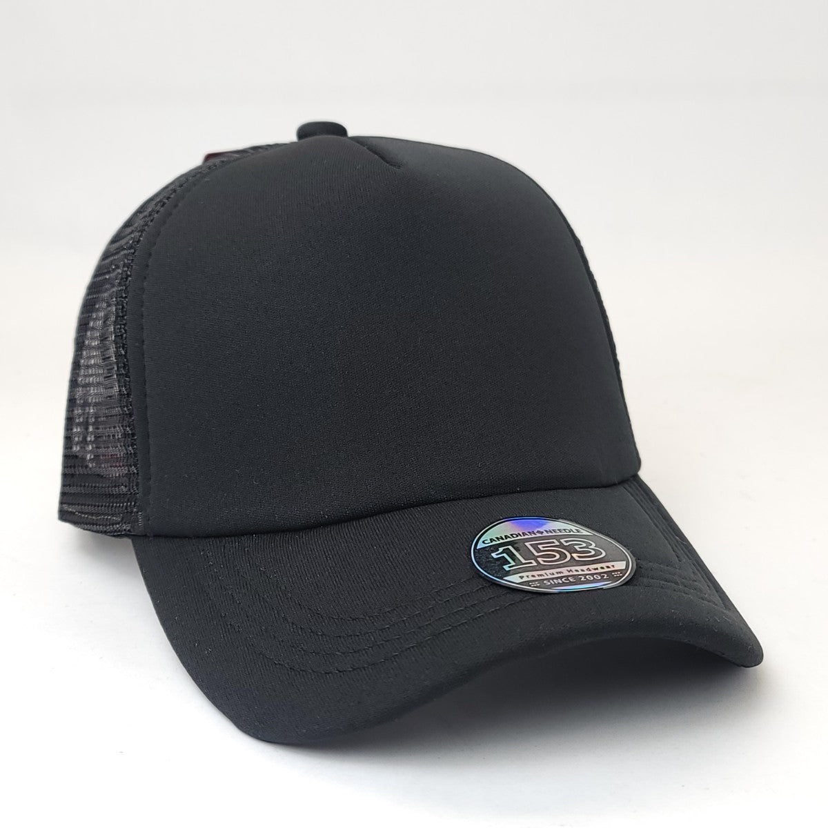 Trucker Cap - 153, 5 Panel, Black & Black/White, Adjustable OSFA Black Trucker Cap