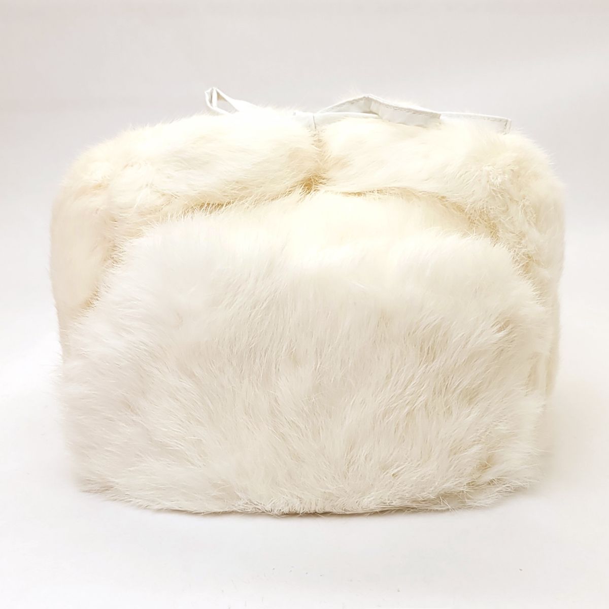 Rabbit Fur Trapper Hat with Puffer Lining- Multi-Coloured White Medium