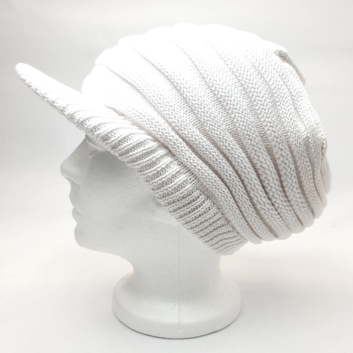 Rasta Knitted Visor Beanie-RV0002, Cotton, OSFA White OSFA