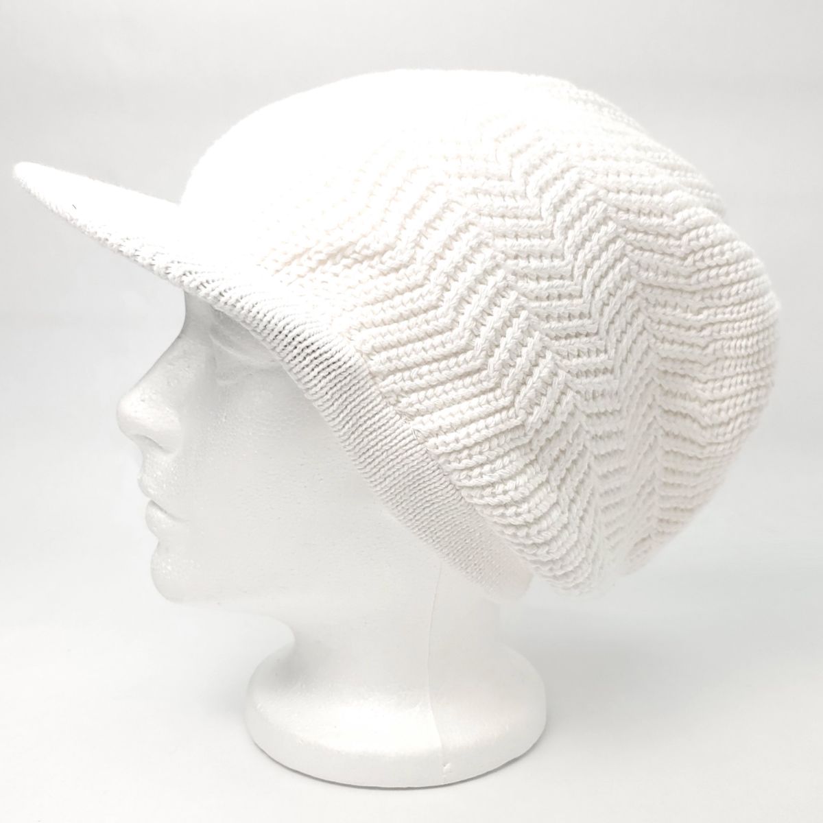 Rasta Knitted Visor Beanie-RV0008, Cotton, OSFA White OSFA