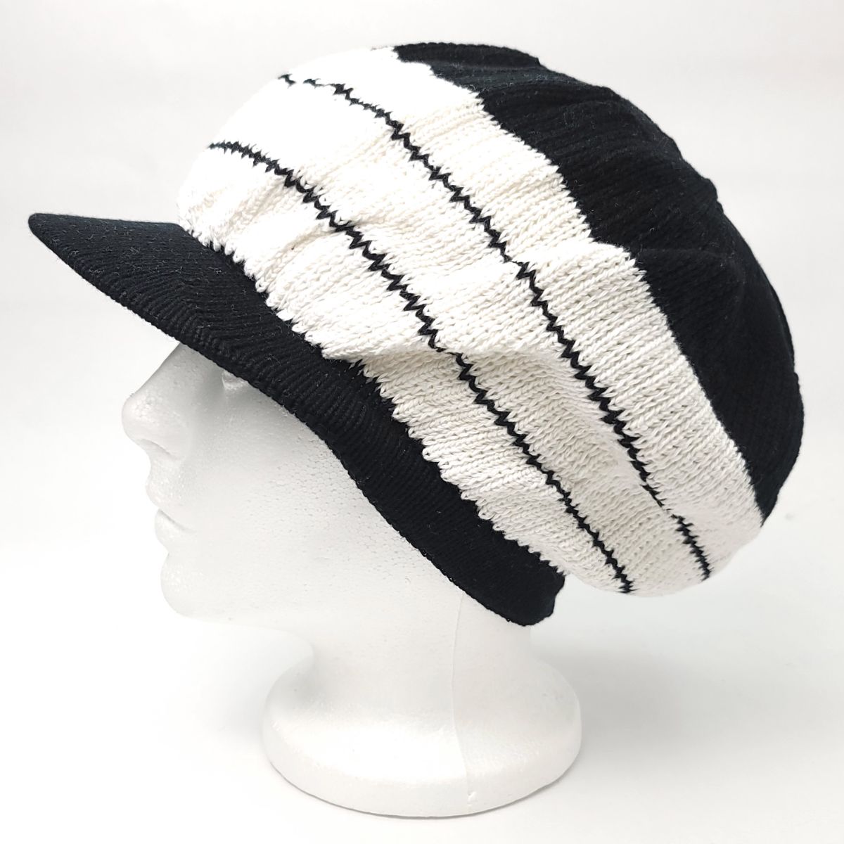 Rasta Knitted Visor Beanie- RV0009 Black, Cotton, OSFA