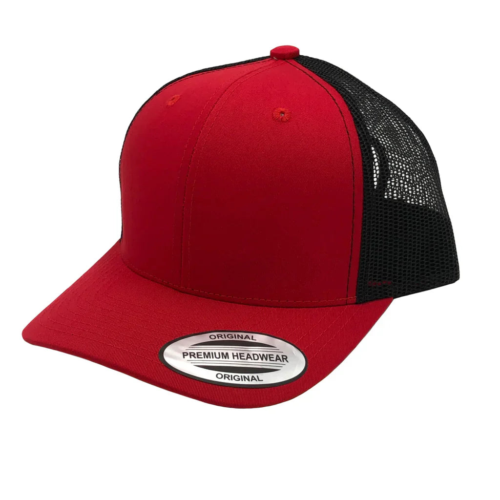 GNV-6606T - Premium Trucker Mesh Cap Red Black ONE SIZE 6 PANELS CAP COTTON / POLYESTER CURVE headwear MESH mid profile nissi caps SNAPBACK STRUCTURED TRUCKER MESH UNISEX