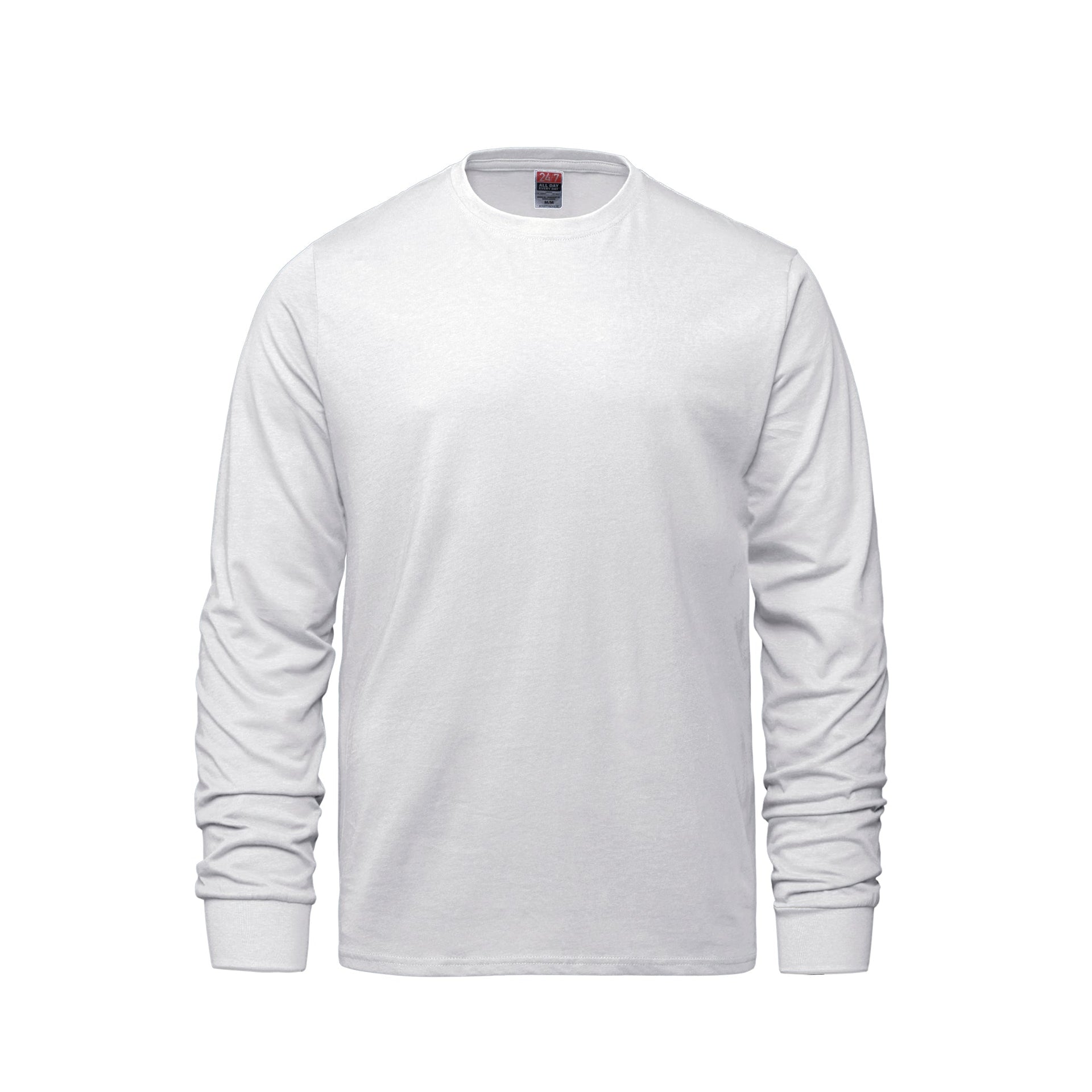 S05615 - Breeze - Adult RING SPUN Combed Cotton Long Sleeve Crewneck T-Shirt White 5615 adult CSW24/7 longsleeve mens