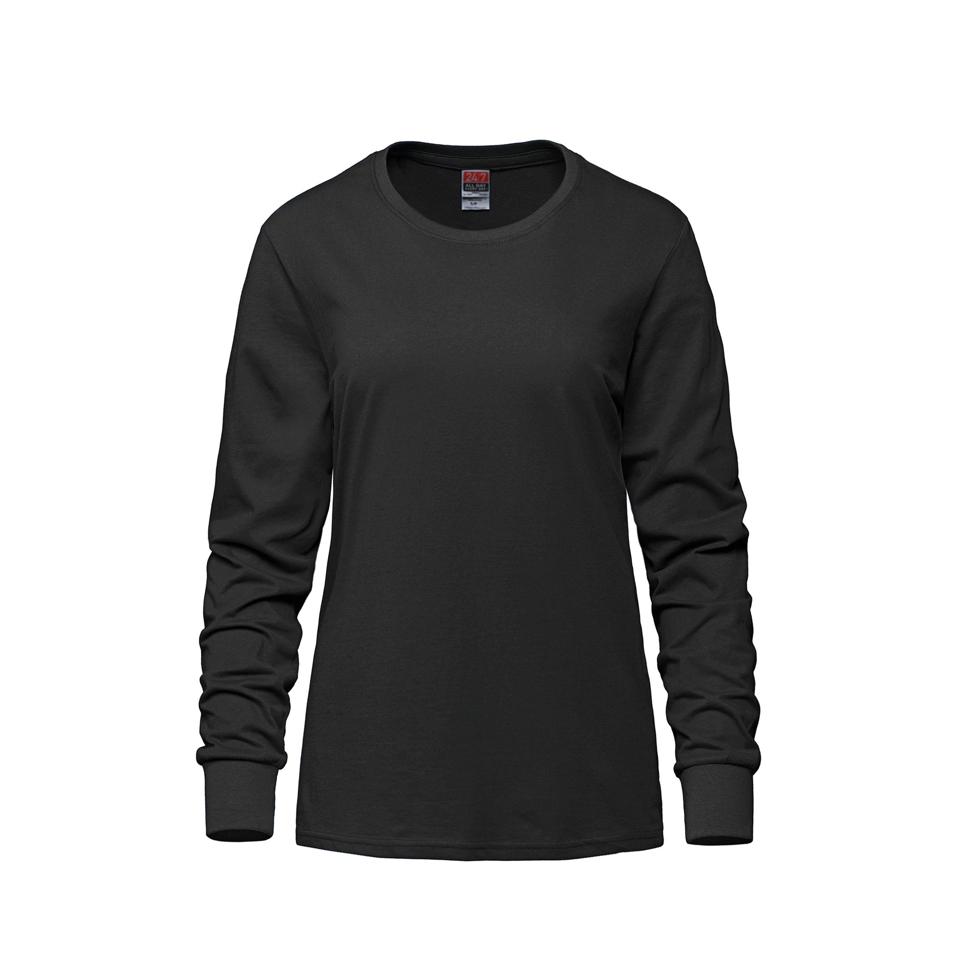 S05616 - Breeze - Ladies RING SPUN Combed Cotton Long Sleeve Crewneck T-Shirt Black 5616 CSW24/7 Ladies longsleeve Women