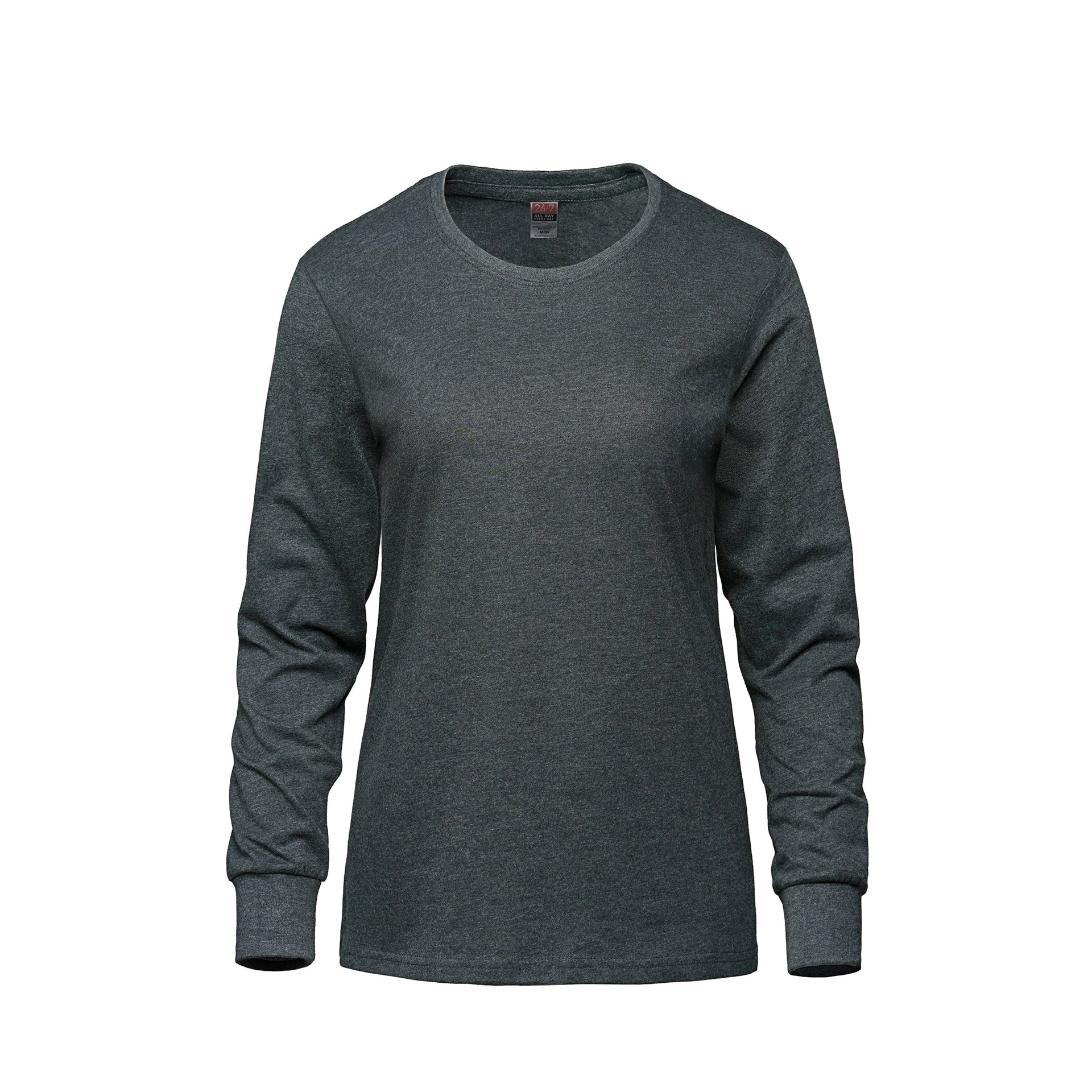 S05616 - Breeze - Ladies RING SPUN Combed Cotton Long Sleeve Crewneck T-Shirt Charcoal Heather 5616 CSW24/7 Ladies longsleeve Women
