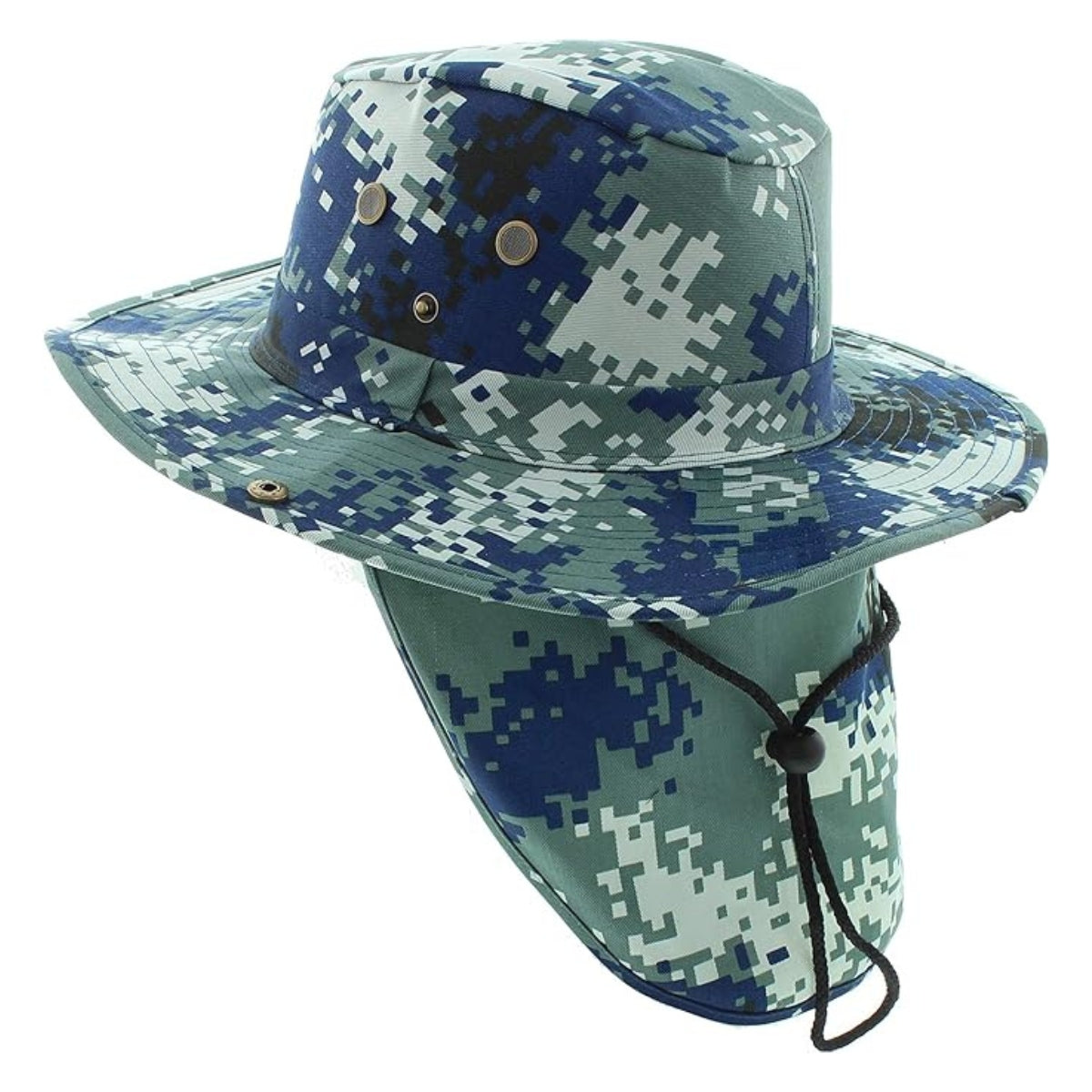 Safari Hat with Neck Cover, Solid, Various Colours & Sizes Digital Blue Camo Dozen Special Summer Hat