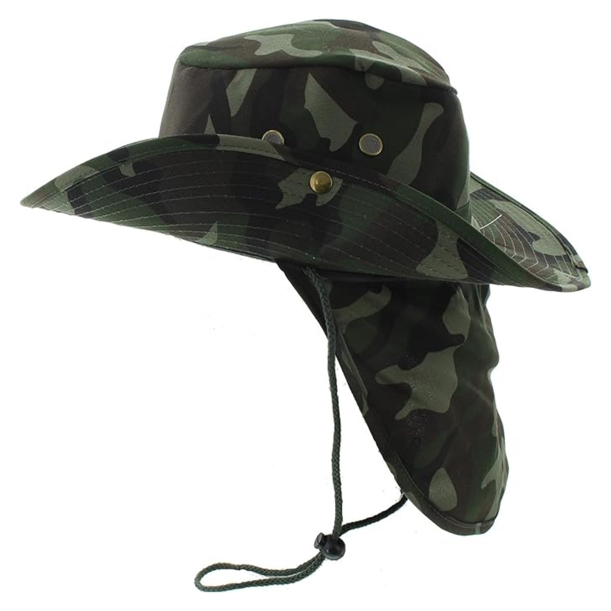 Safari Hat with Neck Cover, Solid, Various Colours & Sizes Green Camo Dozen Special Summer Hat