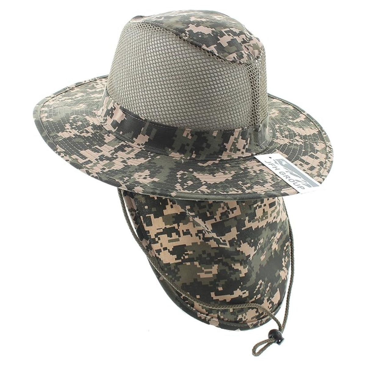 Safari Hat with Neck Cover, Mesh, Various Colours & Sizes Digital Green Camo Dozen Special Summer Hat