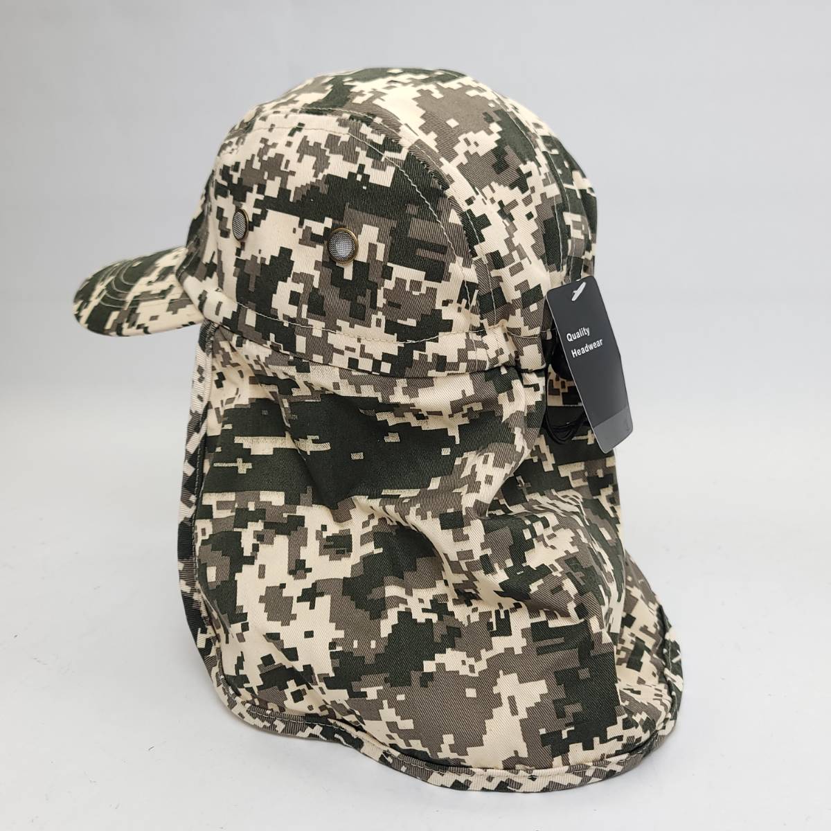 5 Panel Hiking Cap with Neck Cover, Various Colours, Adjustable Digital Green Camo OSFA Hiking Hat Summer Hat
